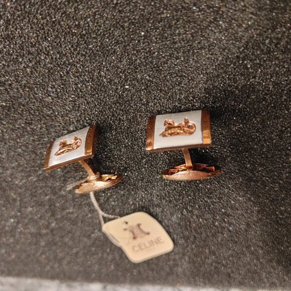 CELINE Paris Cufflinks Gold Plated, Arc de Triomphe on back. Made in Japan. - Picture 9 of 16